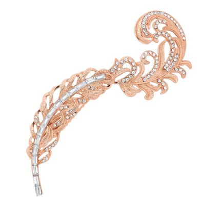 Designer rose gold crystal peacock feather hair clip